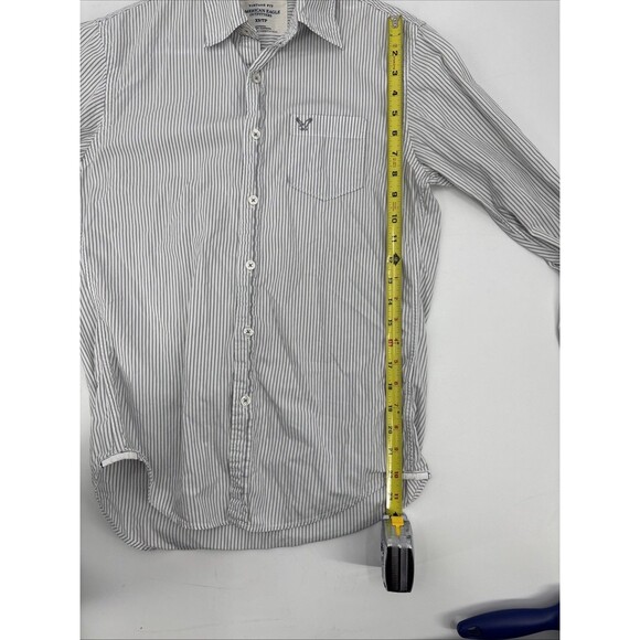 American Eagle Button Up Shirt Mens XS Vintage Fit Long Sleeve Gray White Cotton - Picture 6 of 6
